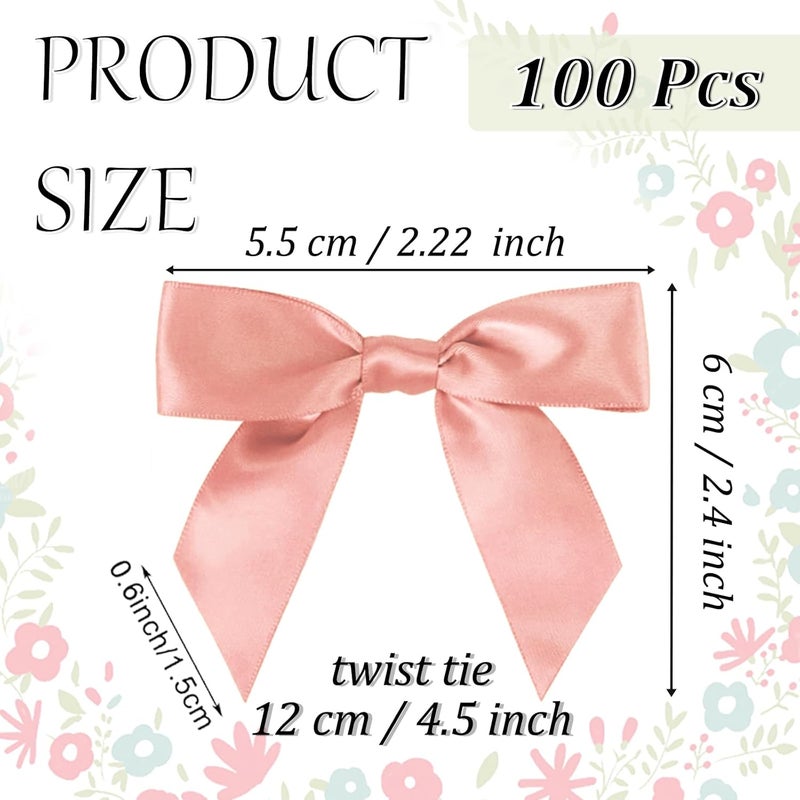 Adodotoe Rose Gold Twist Tie Bows, 100 Pcs Satin Twist Tie Bows for Treat Bag Satin Ribbon Tie Bows for Tying Up Packages Present Bags Bakery Candy Bags Decorating Ribbon Bow Gift Wrap Bows - Image 2